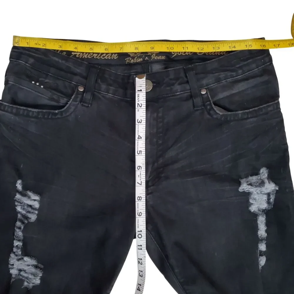 Rare Robin's Jean Born to be Wild Jeans Sz 32 Distressed Embroidery Grunge Rock